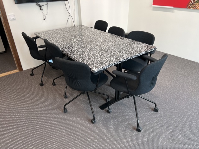 923153-1 Table, terrazzo and 7 chairs, Fogia