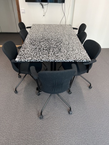 923153-2 Table, terrazzo and 7 chairs, Fogia