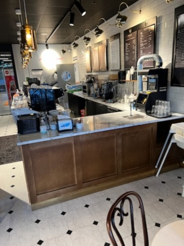 882720-3 Angled bar counter with top in colored marble