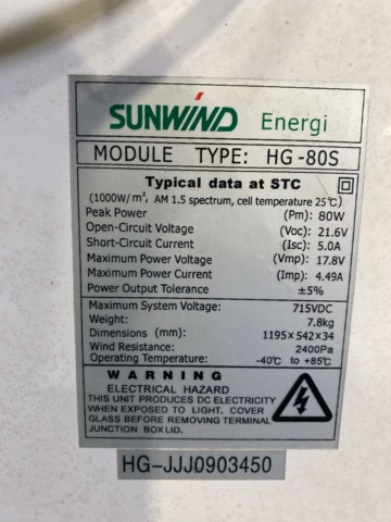 987493-5 Solar panel Sunwind HG-80S