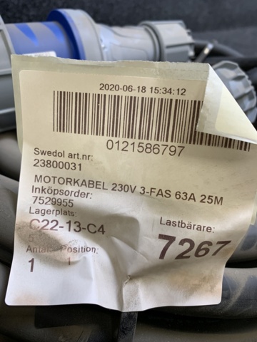 987559-3 Motor cable 230V 3-Phase 63A 25M