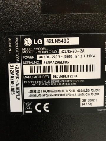 988440-7 LG 42LN549C 42-tuumainen TV - Ei pohjahintaa