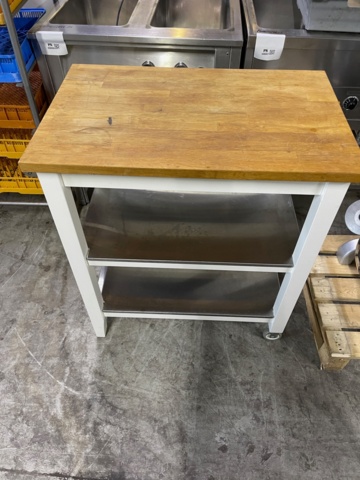 777192-2 kitchen island Wheels on one pair of legs for easier movement