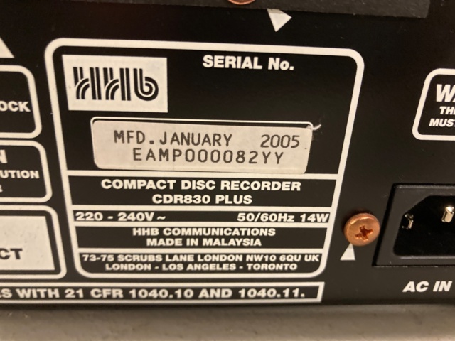 989550-5 HHB CDR-830 BurnIT Compact Disc Recorder