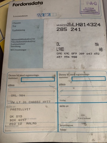 989144-46 Volkswagen LT Chassis Cab 31 2.4 - 1990