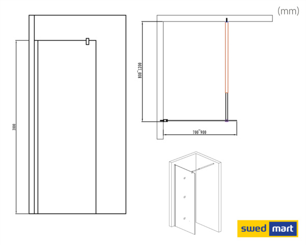 994545-2 Grillby frost 80 cm Shower wall - Sw1590