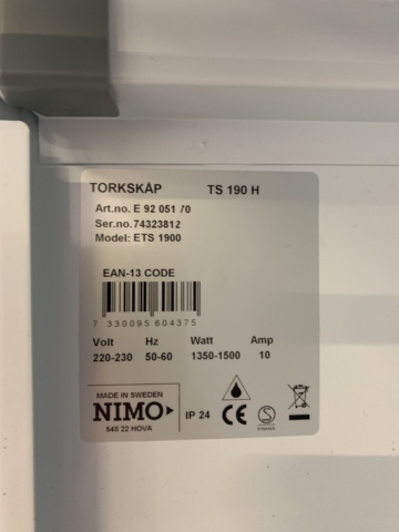 941046-6 Torkskåp Nimo TS 190 H