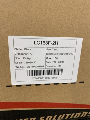 1000559-3 Engine Loncin LC168F-2H 196cc, 4.6hp