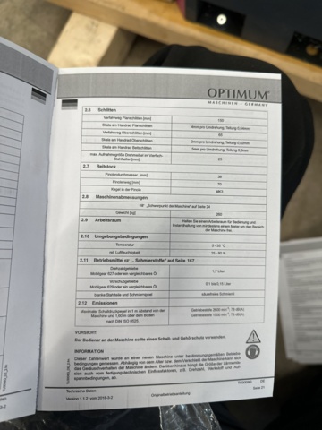 979608-20 Bench lathe Optimum TU 3008G