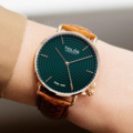 888081-1 TIMELESS "The original" Green dial, Rose gold colored case, Bracelet Brown leather