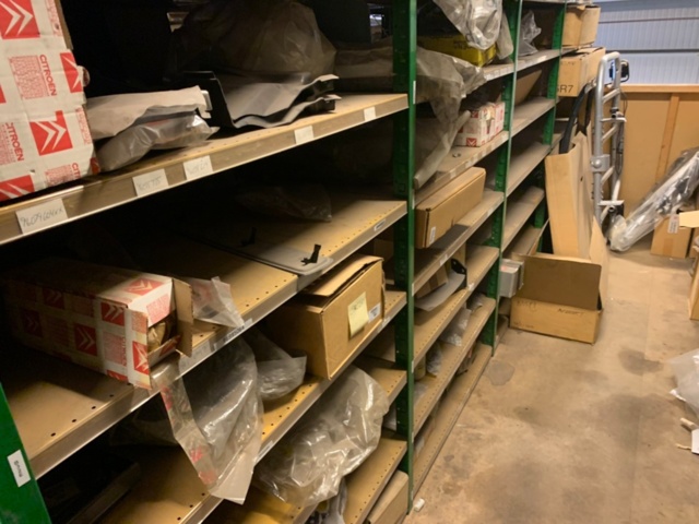 420921-25 Citroen large spare parts stock purchase SEK 1.2 million stock list attached, shelves backs included