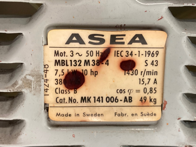 954588-2 Motor ASEA 7.5kW / 1430rpm, shaft 38mm