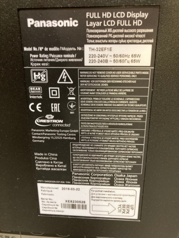1013416-8 Panasonic TH-32EF1E 32" näyttö - Ei pohjahintaa