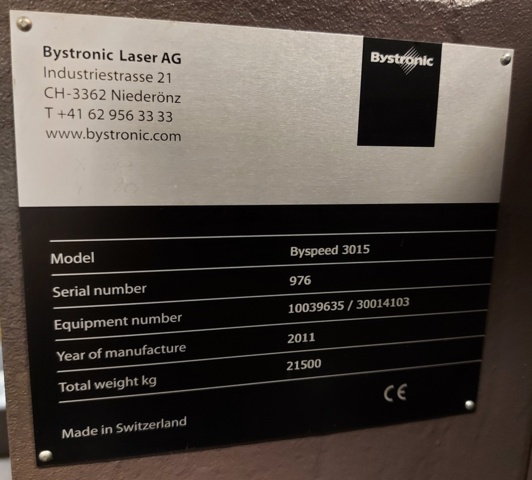 1014414-17 Laserskärmaskin Bystronic Byspeed 3015 + Bylaser 4400