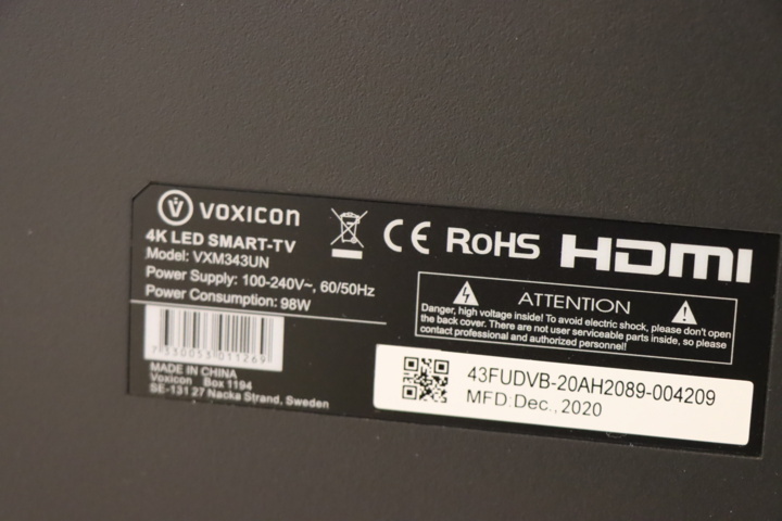 931020-3 Voxicon 4K Smart TV 43 inches