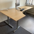 992584-2 Office furniture electric raise/lower desk, bookshelves, computer screen