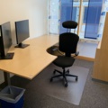 992646-1 Office furniture: Electric raise/lower desk, office chair, bookshelf