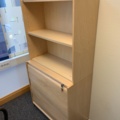 992646-5 Office furniture: Electric raise/lower desk, office chair, bookshelf