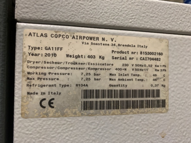 992824-5 Screw compressor Atlas Copco GA11FF -2010 (5521h)