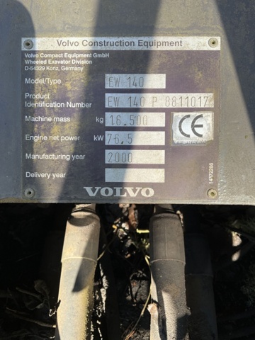 1001990-26 Hjulgrävare Volvo EW140  - 2000