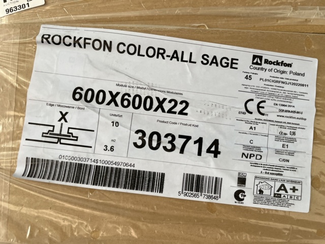 963301-3 Acoustic tiles, approx. 30 filled cartons (Rockfon & Ecophon)