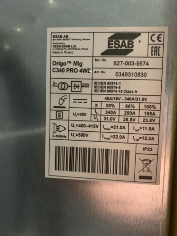 1029173-7 Migsvets Esab Origo Mig C340 Pro