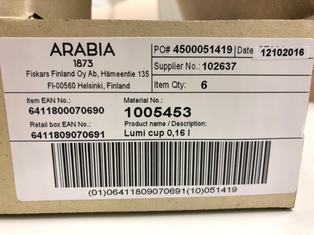 1032579-17 Arabia Lumi käyttämätön 10 hengen kahviastiasto