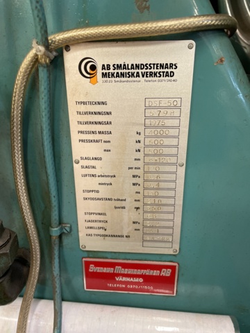 1023414-16 Eccentric press AB Smålandsstenars DSF-50 -1975, 50 tons