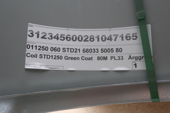 1029367-2 Belt covering sheet, coil, new roll, 80m, vermilion green 1250x0.60mm