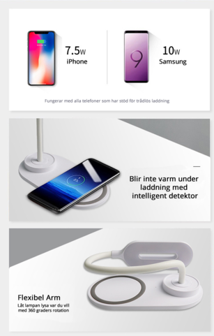 1040374-5 2 st LED-lampa med inbyggd trådlös laddare - Frakt ingår