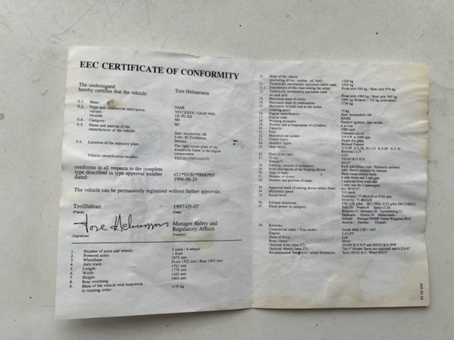 1044165-37 Saab 9000 CS 2.0 Turbo Manual, 150hp - 1997