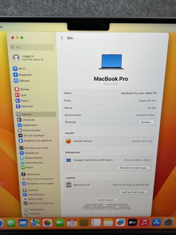 963392-5 MacBook Pro M1 16", 32GB / 1TB