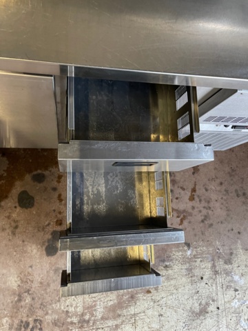 898075-3 Cold storage bench with cooling trough, upper shelf, 3 drawers and 2 cupboards