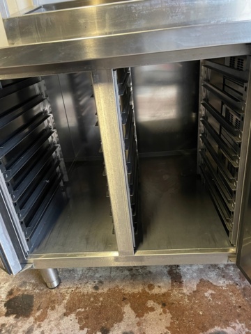 898075-5 Cold storage bench with cooling trough, upper shelf, 3 drawers and 2 cupboards