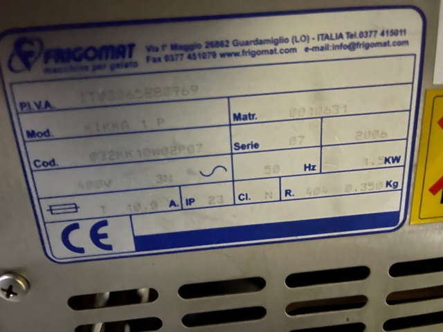 898092-6 Frigomat Kikka 1P single flavor soft ice cream machine with pump. Newly serviced, new gaskets.