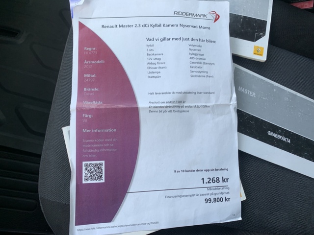 1044538-71 Renault Master Chassis Cab 3.5 T 2.3 dCi - 2012