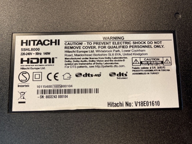897377-3 55” HITACHI tv