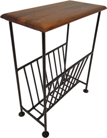 1055573-1 Handmade newspaper table in solid wood/forged