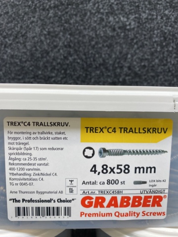 1058167-3 3st Förpackningar Trallskruv 4.8x58 grabber TREX C4