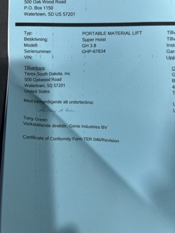 958488-4 Pneumatic material lift GH 3.8 -2020