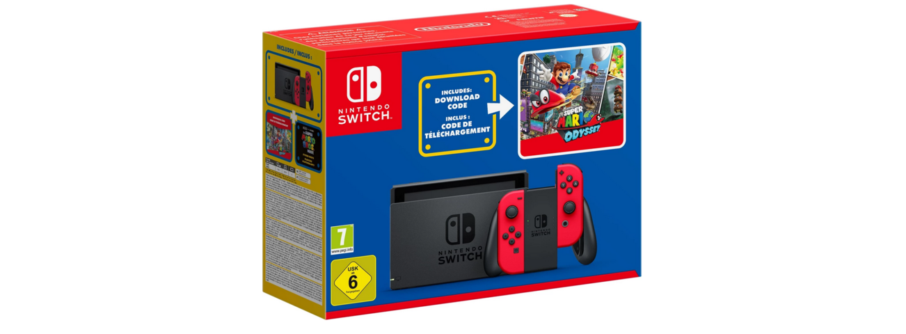 1058576-2 Nintendo Switch (Red Joy-Con pair) incl Super Mario Odyssey