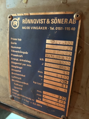 897426-16 RÖNNQVIST PEV-100 Eccentric press