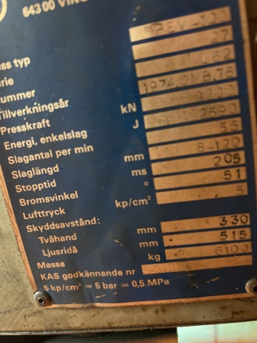 897426-17 RÖNNQVIST PEV-100 Eccentric press