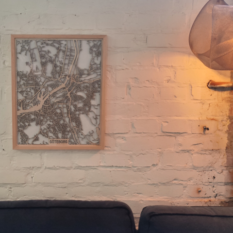 1064564-3 Unique wooden board - map image of Gothenburg created by designer Daniel Kärrlander.