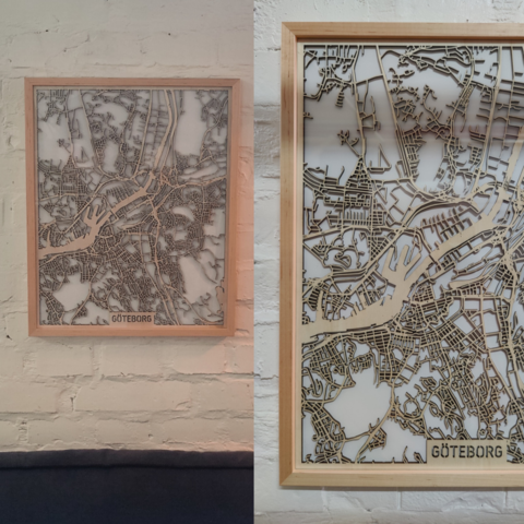 1064564-4 Unique wooden board - map image of Gothenburg created by designer Daniel Kärrlander.