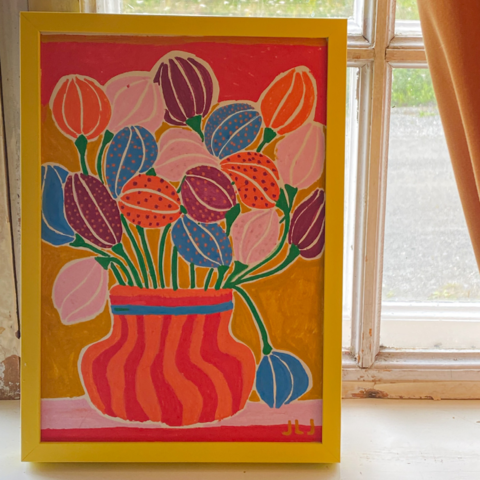 1064565-1 Original painting and signed copy of the book "My friends pep me" from the artist Jessica Jämting.