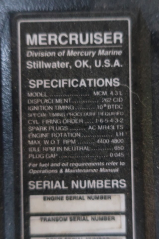 1073453-12 Boat engine, Mercruiser MCM 4.3L (repair item)