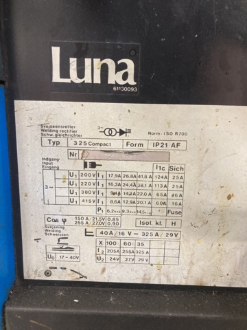 1074182-7 Migsvets Luna Migatronic 325 Compact