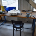1035783-1 Work table with vise, chair and tools
