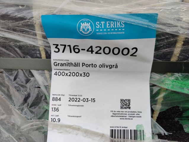 1079905-5 Granite slab Porto Olive gray 400x200x30 10.88 m2